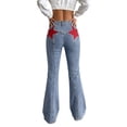 thumbnail image 1 of EMMIOL Women's Y2K High Waist Flare Jeans,Vintage American Red Star Print Distressed Stretch Bootcut Denim Pants,Retro 90s Bell Bottoms Suitable for Independence Day, 1 of 8
