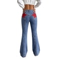 thumbnail image 1 of EMMIOL Women's Y2K High Waist Flare Jeans,Vintage American Red Star Print Distressed Stretch Bootcut Denim Pants,Retro 90s Bell Bottoms Suitable for Independence Day, 1 of 8