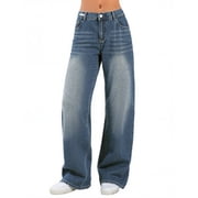 EMMIOL Womens Vintage Y2K Wide Leg Jeans 90s Baggy Boyfriend Style Denim Pants,Low Rise Loose Fit Jeans