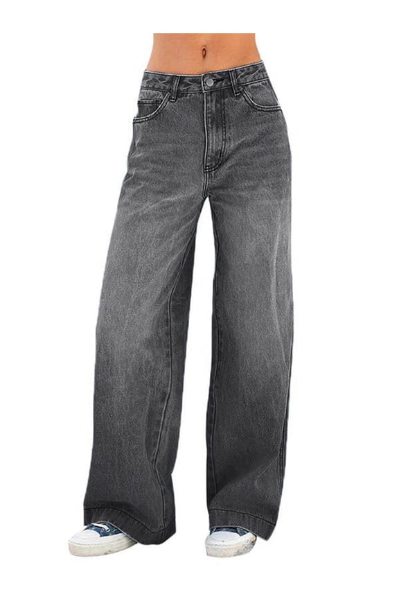 Women's Vintage Y2K Wide Leg Jeans 90s Baggy Boyfriend Style Denim Pants,Low Rise Loose Fit Jeans