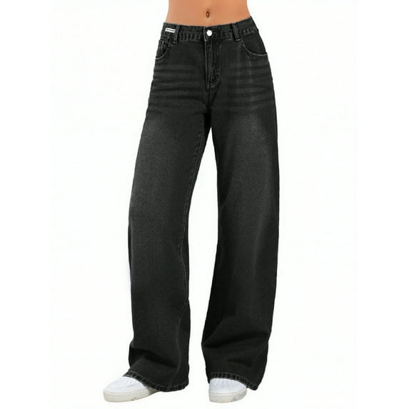 EMMIOL Women's Vintage Y2K Wide Leg Jeans 90s Baggy Boyfriend Style Denim Pants,Low Rise Loose Fit Jeans