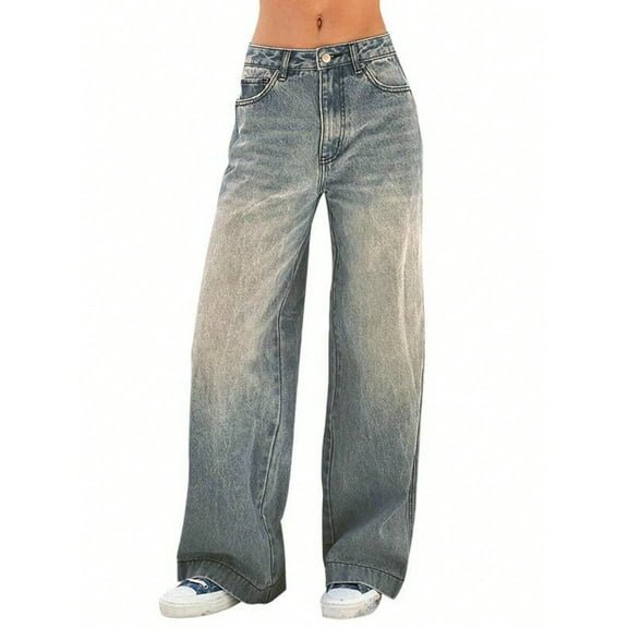 EMMIOL Women's Vintage Y2K Wide Leg Jeans 90s Baggy Boyfriend Style Denim Pants,Low Rise Loose Fit Jeans