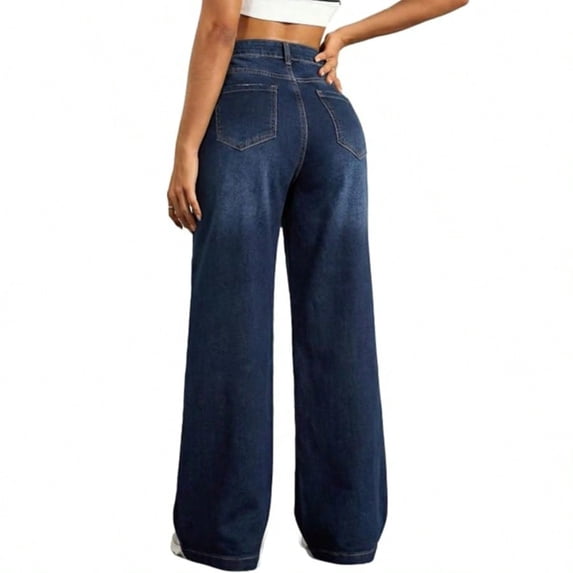 EMMIOL Women's Wide Leg Baggy Jeans Mid Rise Butt Lifting Stretchy Denim Pants Back Patchwork Boyfriend Jeans