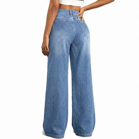EMMIOL Women's Wide Leg Baggy Jeans Mid Rise Butt Lifting Stretchy Denim Pants Back Patchwork Boyfriend Jeans