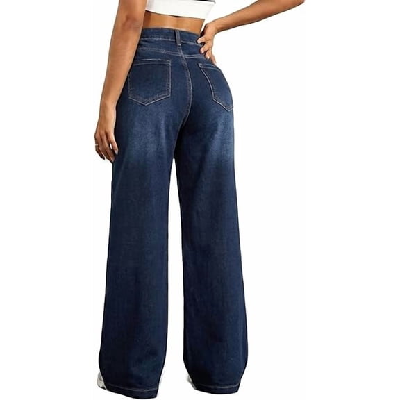 EMMIOL Women's Wide Leg Baggy Jeans Mid Rise Butt Lifting Stretchy Denim Pants Back Patchwork Boyfriend Jeans