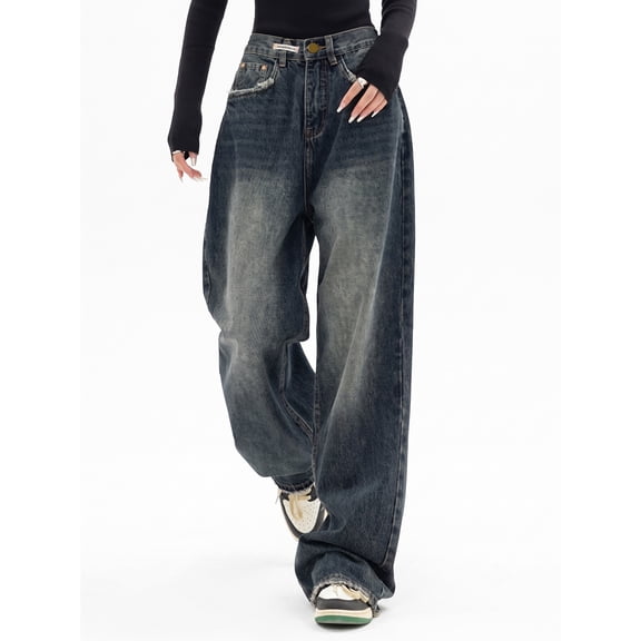 EMMIOL Women's Y2K Barrel Baggy Jeans Stretch High Waist Wide Leg Jeans Vintage Boyfriend Denim Pants