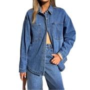 EMMIOL Womens Y2K Oversized Denim Shirt Jacket Long Sleeve Button Down Distressed Jean Blouse 2026 Fall Trendy Casual Denim Top