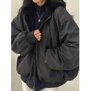 EMMIOL Women's Y2K Reversible Oversize Fleece Hooded Jacket Sherpa Lined Long Sleeve Zip-Up Puffer Jacket,2025 Winter Warm Coat