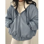 Christmas Women's Y2K Reversible Oversize Fleece Hooded Jacket Sherpa Lined Long Sleeve Zip-Up Puffer Jacket,2025 Winter Warm Coat