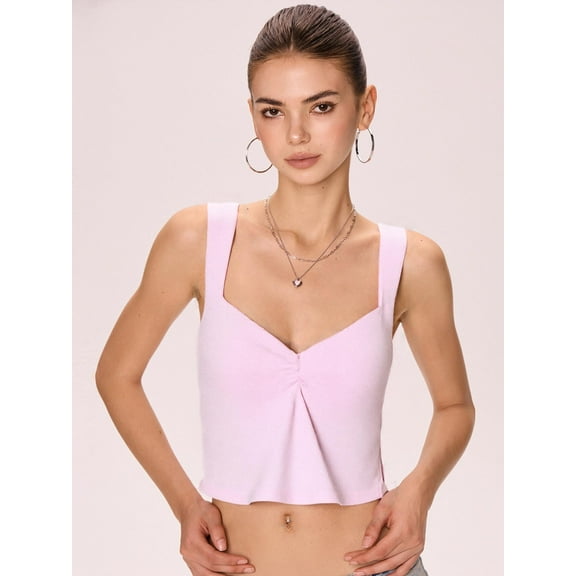 EMMIOL Women's Y2K Sweetheart Neck Backless Strap Crop Tank Top Pleated Bustier Sleeveless Going Out Cami