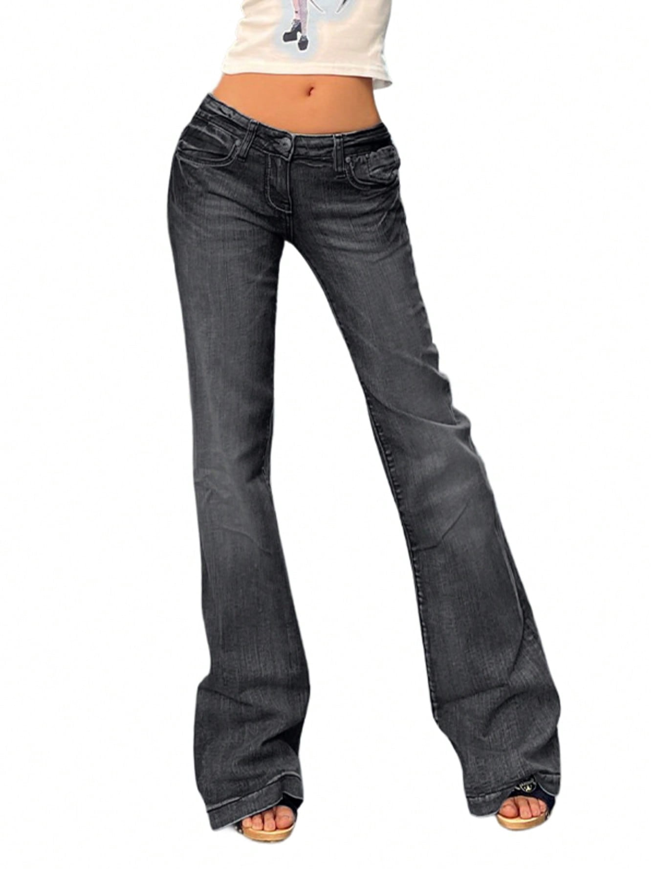 EMMIOL Women's Y2K Vintage Flare Jeans 90s Low Rise Bootcut Denim Pants ...