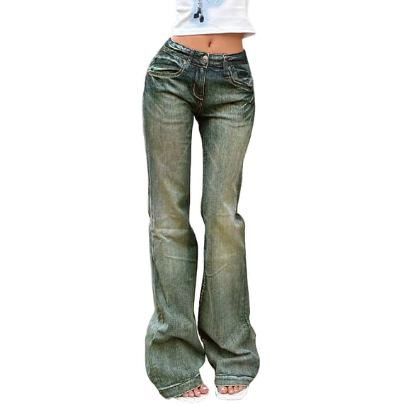 EMMIOL Women's Y2K Vintage Flare Jeans 90s Mid Rise Bootcut Denim Pants Retro Stretch Fit Jeans