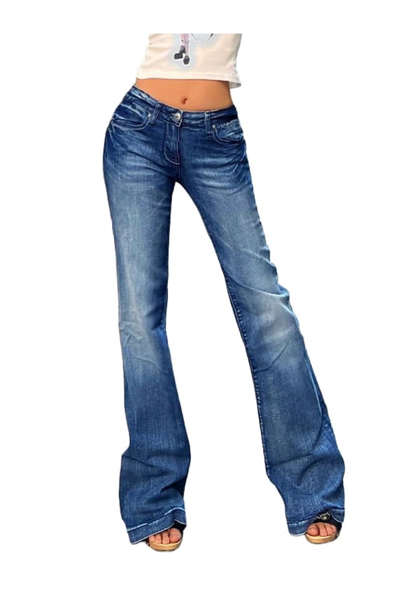 Women's Y2K Vintage Flare Jeans 90s Mid Rise Bootcut Denim Pants Retro Stretch Fit Jeans