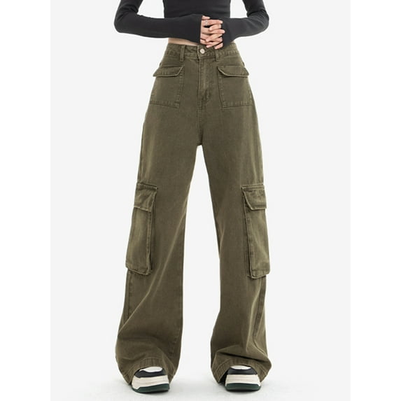 EMMIOL Women's Y2K Vintage Washed Black Mid Waist Baggy Wide Leg Boyfriend Jeans 90s Style Denim Pants