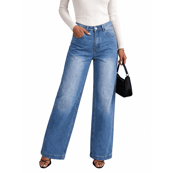 EMMIOL Women's Y2K Wide Leg Jeans Mid Rise Stretch Denim Pants 90s Vintage Baggy Boyfriend Relaxed Fit Jeans