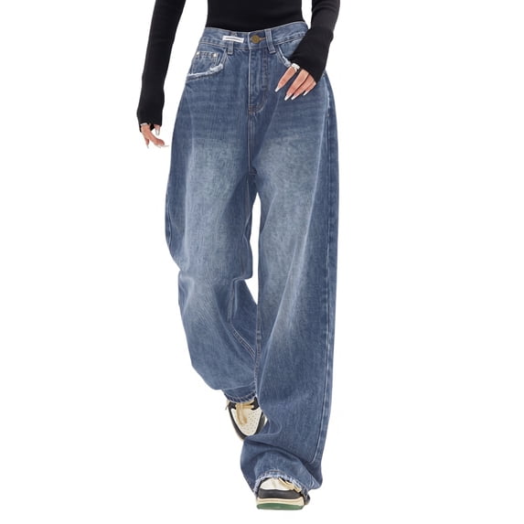 EMMIOL Women's Y2K Barrel Baggy Jeans Stretch High Waist Wide Leg Jeans Vintage Boyfriend Denim Pants