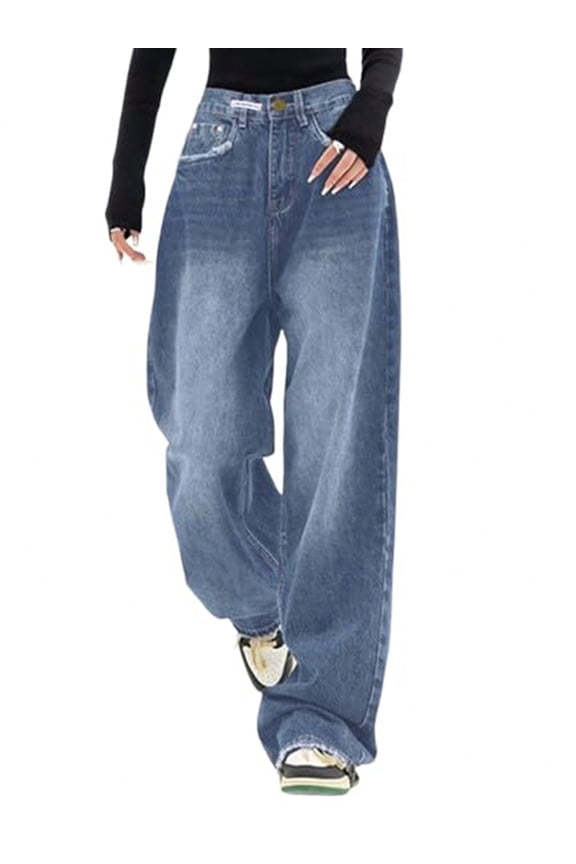 Women's Y2K Barrel Baggy Jeans Stretch High Waist Wide Leg Jeans Vintage Boyfriend Denim Pants