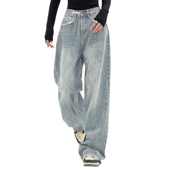 EMMIOL Women's Y2K Barrel Baggy Jeans Stretch High Waist Wide Leg Jeans Vintage Boyfriend Denim Pants