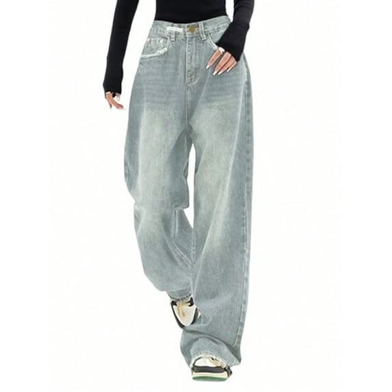 EMMIOL Women's Y2K Barrel Baggy Jeans Stretch High Waist Wide Leg Jeans Vintage Boyfriend Denim Pants