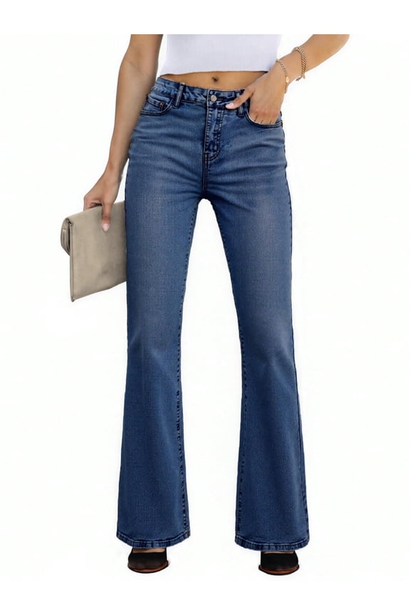 EMMIOLNEW Women's High Waist Stretchy Flare Jeans Light Wash Bell Bottom Denim Pants Y2K Trendy Vintage Jeans