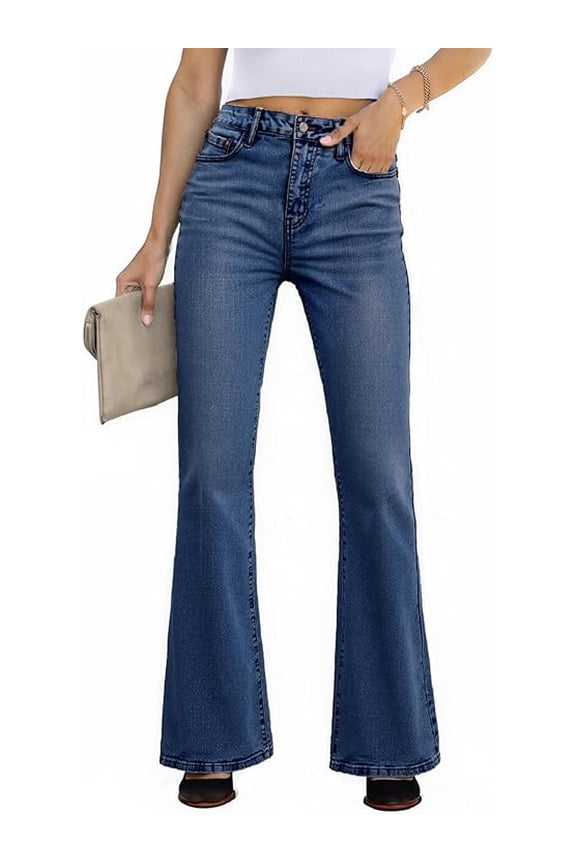 EMMIOL Women's High Waist Stretchy Flare Jeans Light Wash Bell Bottom Denim Pants Y2K Trendy Vintage Jeans