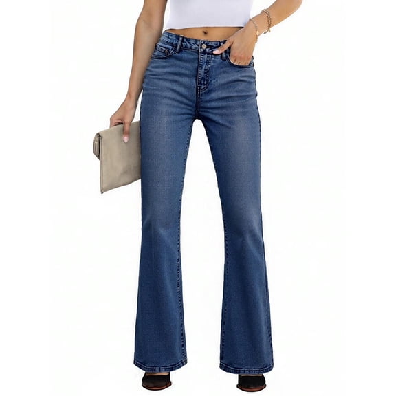 EMMIOLNEW Women's High Waist Stretchy Flare Jeans Light Wash Bell Bottom Denim Pants Y2K Trendy Vintage Jeans