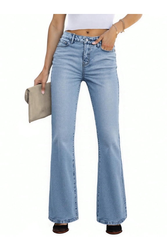 EMMIOLNEW Women's High Waist Stretchy Flare Jeans Light Wash Bell Bottom Denim Pants Y2K Trendy Vintage Jeans