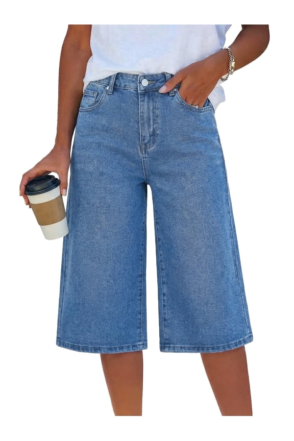 EMMIOLNEW Women's High Waisted Baggy Denim Bermuda Shorts - Y2K Wide Leg Casual Trendy Streetwear Summer Shorts