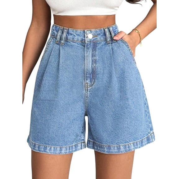 EMMIOLNEW Women's High Waisted Wide Leg Denim Shorts Stretchy 2026 Summer Casual Jean Shorts with Pockets Trendy Loose Fit Y2K Streetwear