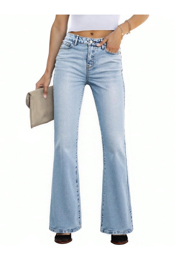 EMMIOLNEW Women's Mid-High Waist Stretchy Flare Jeans Light Wash Bell Bottom Denim Pants Y2K Trendy Vintage Jeans