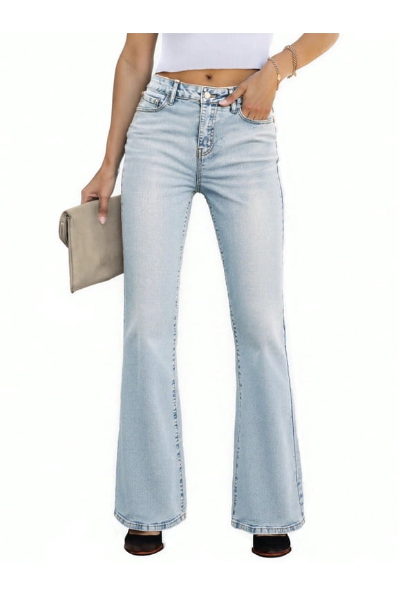 EMMIOLNEW Women's Mid-High Waist Stretchy Flare Jeans Light Wash Bell Bottom Denim Pants Y2K Trendy Vintage Jeans