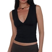 EMMIOL Womens Deep V-Neck Crop Tank Top Stretchy Sleeveless Going Out Top Fall Y2K Style