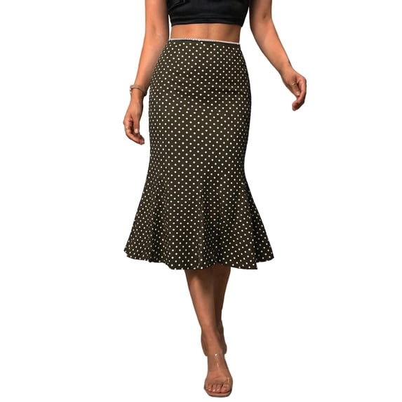 EMMIOL Women's Mermaid Midi Skirt Elastic Mid High Waist Flowy Hem Satin Skirt Retro Y2K Summer Casual Trendy