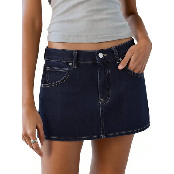 EMMIOL Women's Stretchy Mid-Waist Mini Denim Skort Skirt Y2K Vintage Casual Jean Skirt with Pockets Streetwear 90s Style