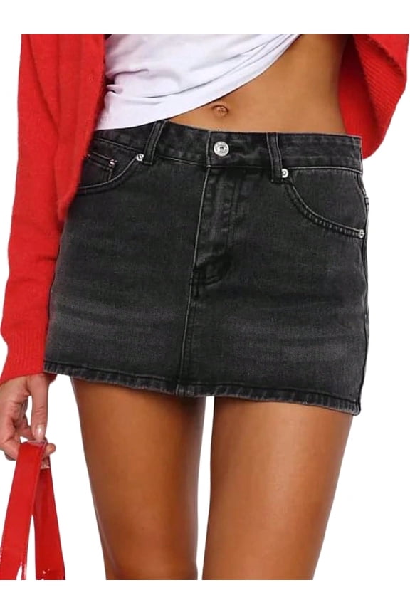 Women's Women's Stretchy Mid-Waist Mini Denim Skirt Y2K Vintage Casual Jean Skirt with Pockets Streetwear 90s Style