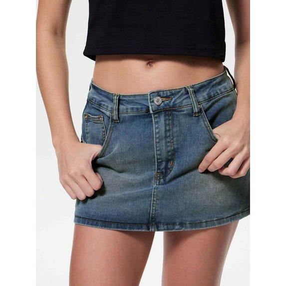 EMMIOL Women's Stretchy Mid-Waist Mini Denim Skort Skirt Y2K Vintage Casual Jean Skirt with Pockets Streetwear 90s Style