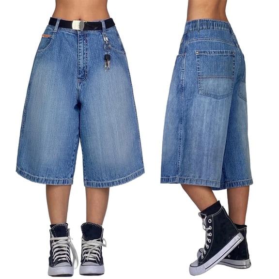 EMMIOL Y2k Baggy Denim Shorts for Women Wide Leg Mid Rise Bermuda Streetwear Boyfriend Shorts with Pockets