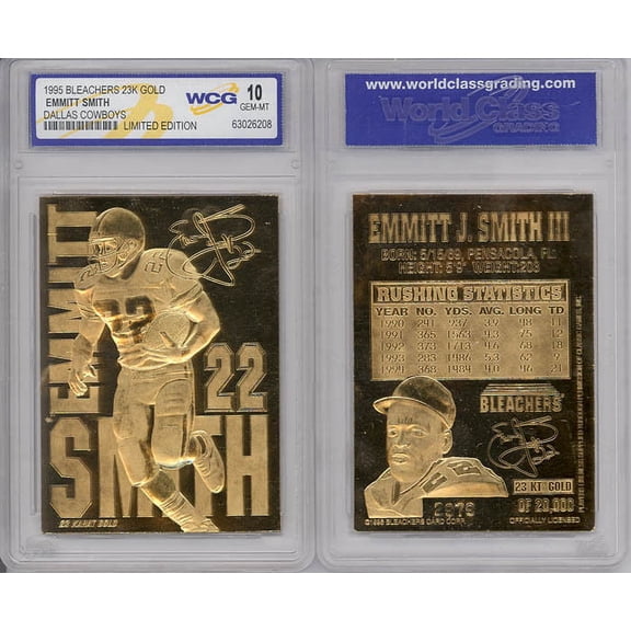 EMMITT SMITH 1995 23KT Gold Card Sculpted NFL Dallas Cowboys Graded GEM MINT 10