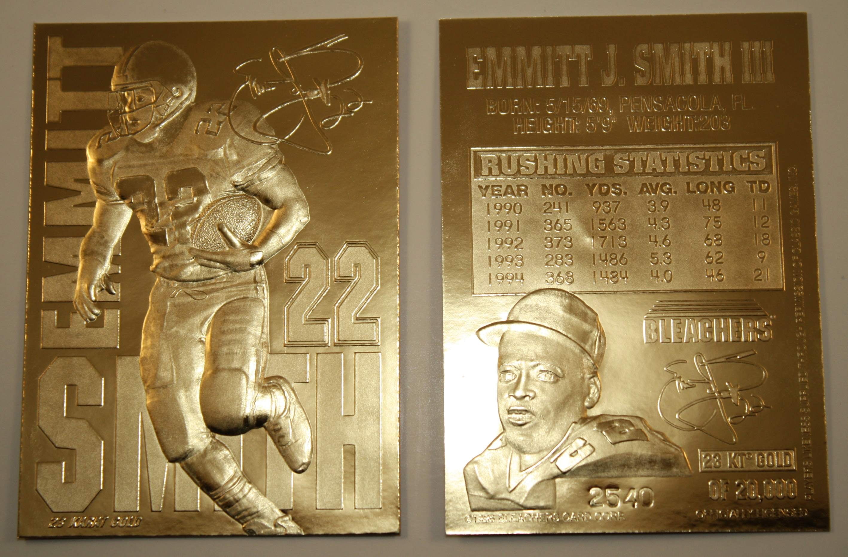 EMMITT SMITH 1995 23KT Gold Card Sculptured NFL Dallas EMMITT SMITH 1995 23KT Gold Card Sculptured NFL Dallas