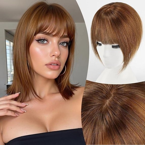 EMMOR Clip in Bangs, 100% Human Hair Bangs with 3 Non-slip Clips, 360 ° Cover Top HairPieces with 5 inch Wispy Fringes for enhancing Women's Facial Features(Ombre Ash Blonde)