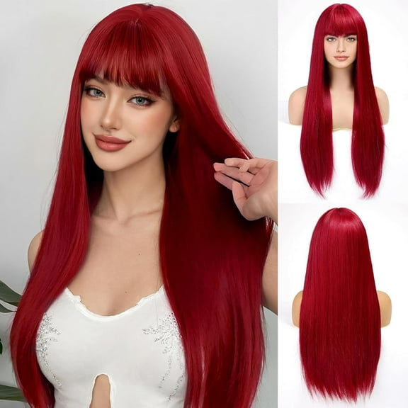 EMMOR Light Blonde Wig With Bangs For Women Long Straight Wigs wig Synthetic For Girl Cosplay And Daily Use(26" Light Blonde)