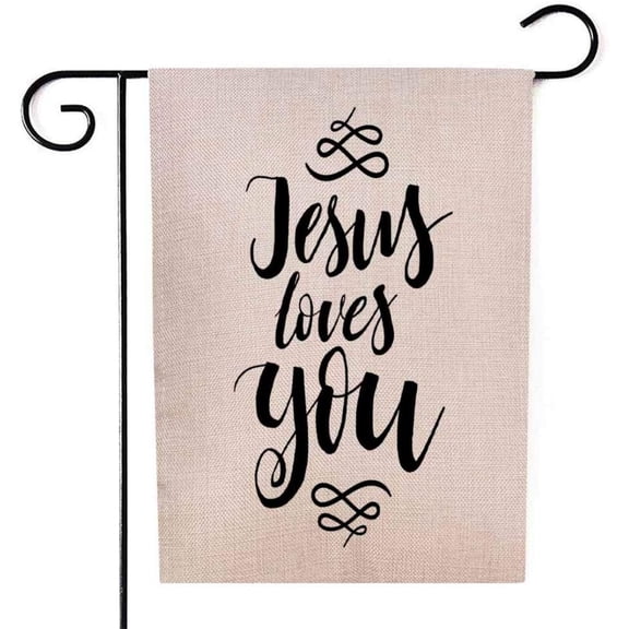 EMMTEEY Easter Garden Flag Double Sided Burlap Decor 12.5x18 Inch Yard Outdoor Decor Garden Flag Jesus Loves You Inspirational Quote Design Element Housewarming Poster Modern Brush Lettering print