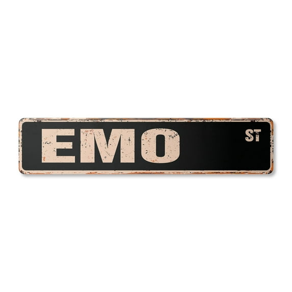 EMO Vintage Aluminum Street Sign musician music rock rocker expressive rustic metal tin | Indoor/Outdoor | 24" Wide