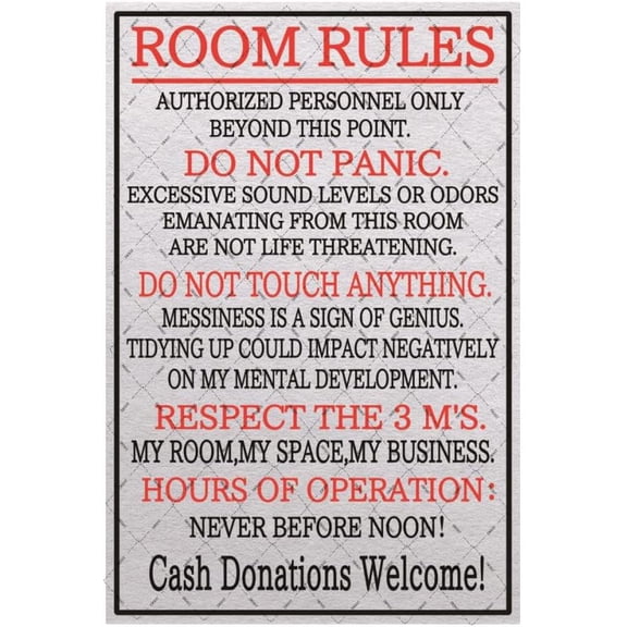 EMOHAT Metal Room Sign - Rules Signs Home Decor Wall Art 12x8 Inches
