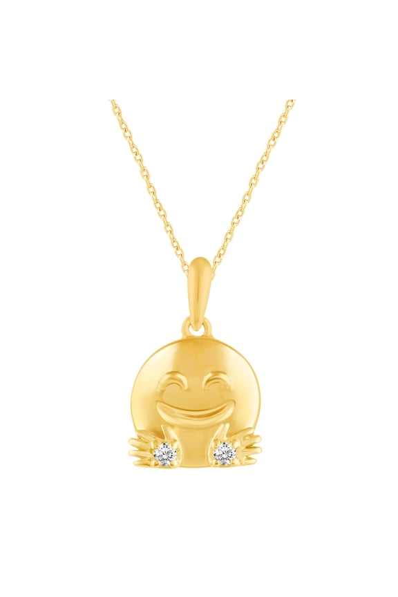EMOJI Face Pendant Necklace set in 925 Sterling Silver Yellow Gold (Hugs)…