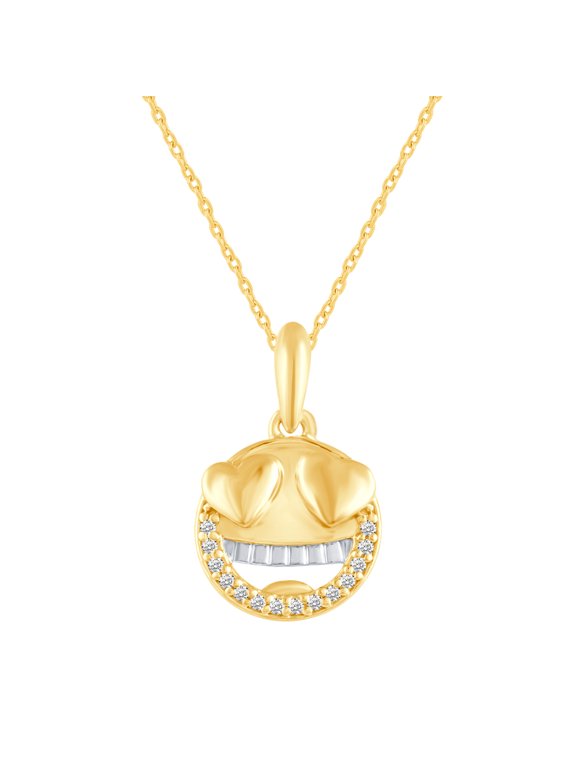 EMOJI Face Pendant Necklace set in 925 Sterling Silver Yellow Gold (Winking face with tongue)…