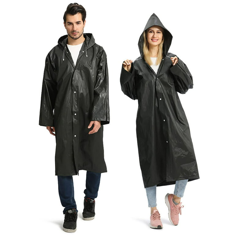 EMOKING 2 Pack Raincoats for Adults Reusable, EVA Rain Ponchos Lightweight  Rain Coat Waterproof Rain Gear for Men and Women(Black）