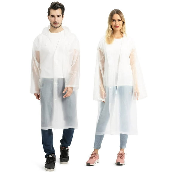EMOKING 2 Pack Raincoats for Adults Reusable, EVA Rain Ponchos Lightweight Rain Coat Waterproof Rain Gear for Men and Women(White）