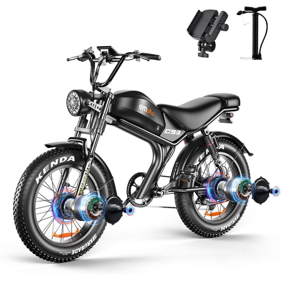 EMOKO C93 Electric Bike for Adults,3000W(Peak)Dual Motor Ebike, Up to 35MPH & 110Miles Long Range, 48V 23Ah Removable Battery20"*4 Fat Tire Mountain Electric Bicycle, 7-Speed with Full Suspension