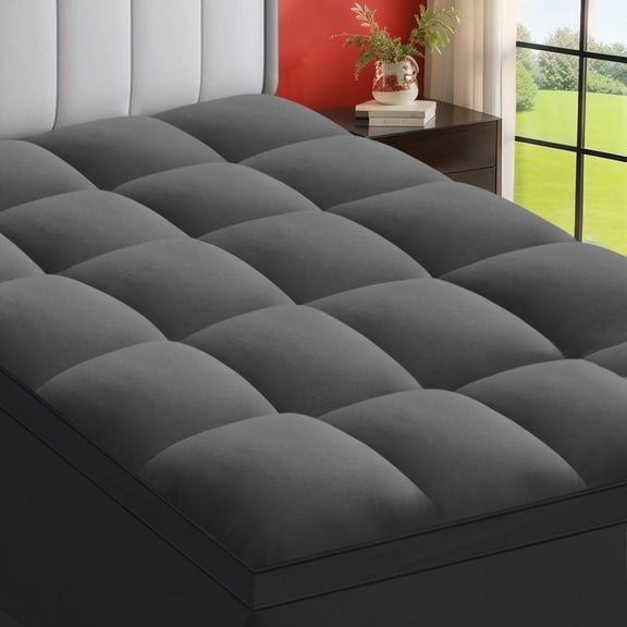 EMONIA 100% 400TC Mattress Topper Twin XL for Back Pain, 900GSM Mattress Pad Pillow Top, Quilted Fitted Mattress Protector Cover with 8-21" Deep Elastic Pocket, Soft Breathable (Dark Gray, Twin XL)